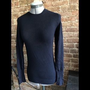 Zara Gold Button Detail Crewneck Navy Sweater